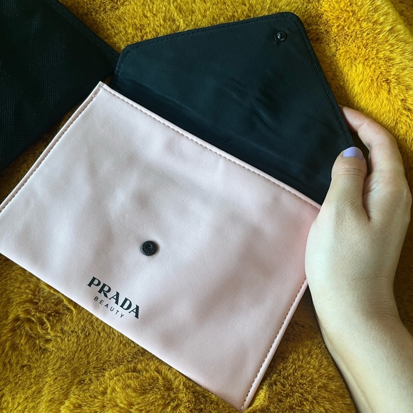 NWT Prada Beauty Pochette Hand Pouch Envelope Clutch in Pink Black - Picture 3 of 5